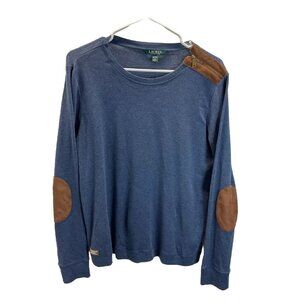 Lauren Ralph Lauren Tee Women's Size XL Blue Leather Elbow Patch Long Sleeve.